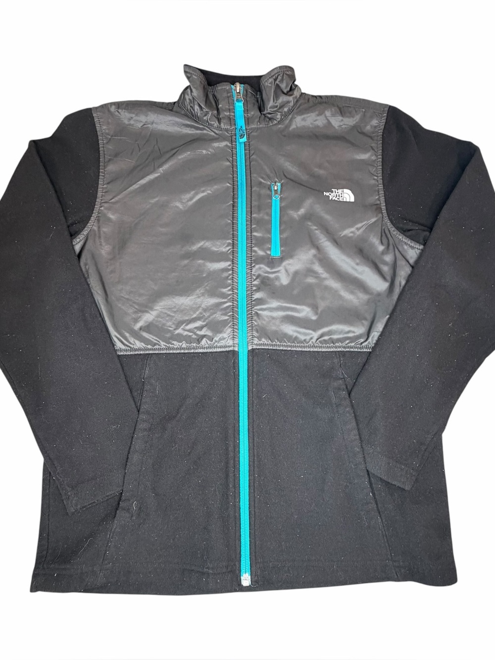 The North Face Boys XL Full Zip Fleece Jacket Black/Teal Gorpcore Hiking Outdoor